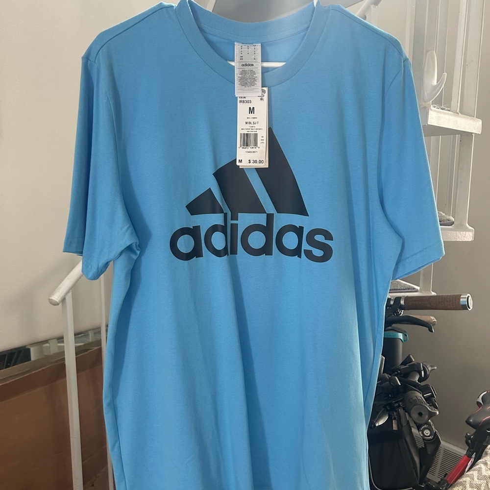 Adidas Men's Sky Blue Tee with Black Logo NWT Size M